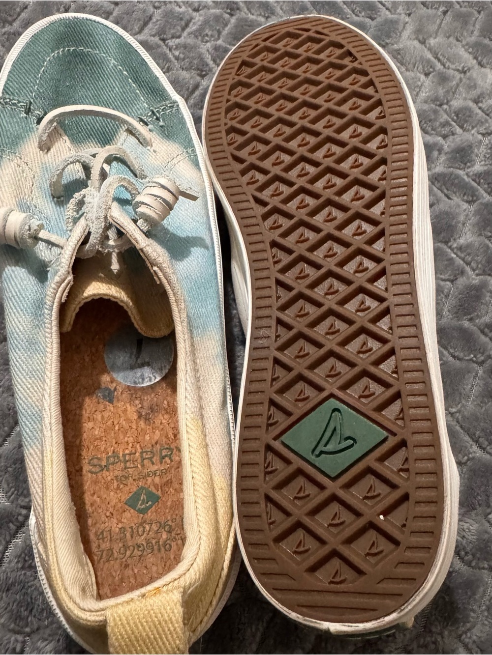 Women’s Sperry Tie-Dye Canvas Slip-On Sneakers in Teal and Cream — Easy On/Off - Picture 7 of 8